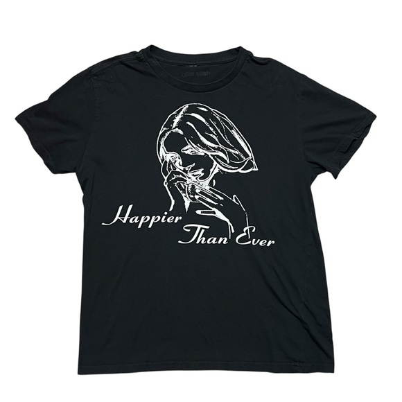 Billie Eilish T-Shirt Happier Than Ever Size L Womens Tee Top Black Concert - Picture 1 of 5